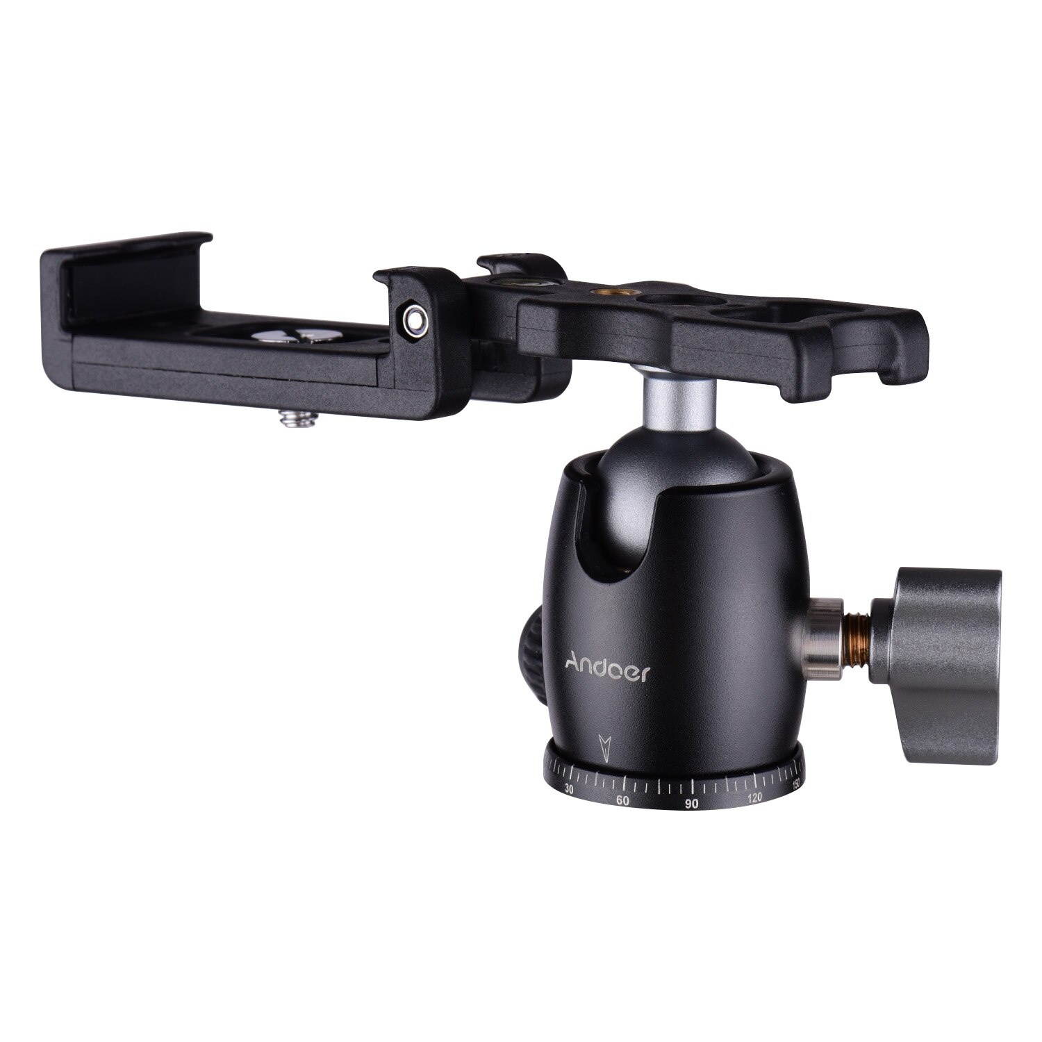 Camera Tripod Ball Head 360&deg; Swivel Panorama ballhead Rotating with Integrated Phone Clamp 1/4 Screw Universal 3/8 Mounting