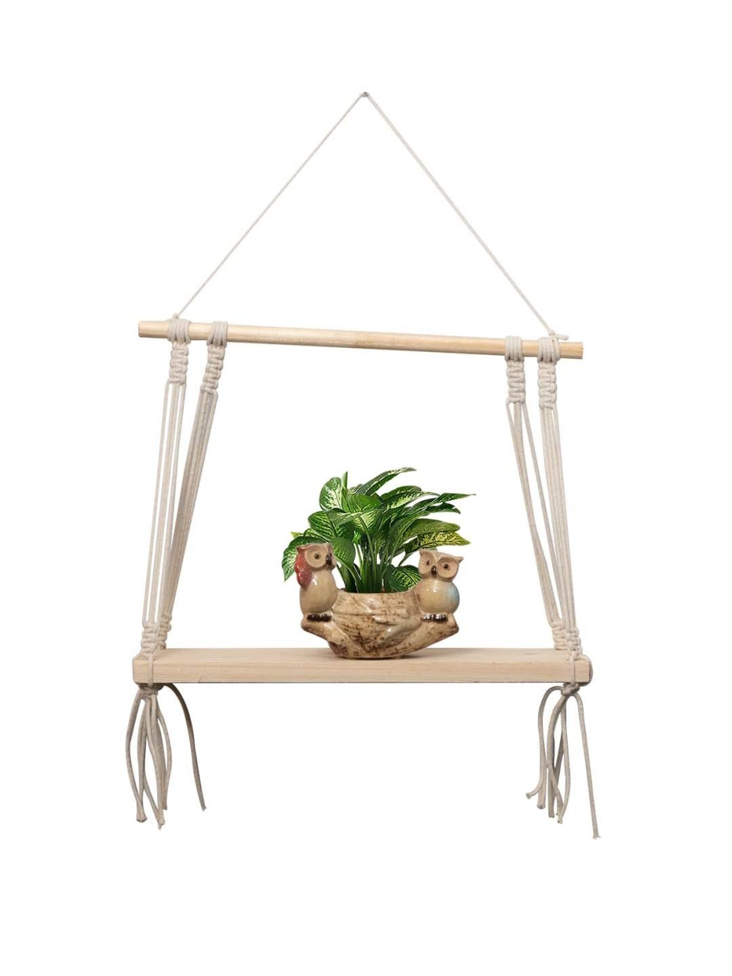 Homesake Macrame Beige Wood Wall Hanging Shelf