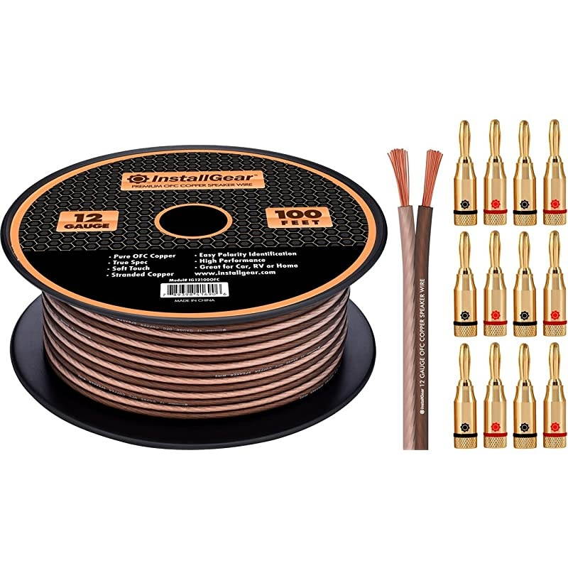 12 Gauge Speaker Wire 999 OxygenFree Copper with 12 Banana Plugs 100feet