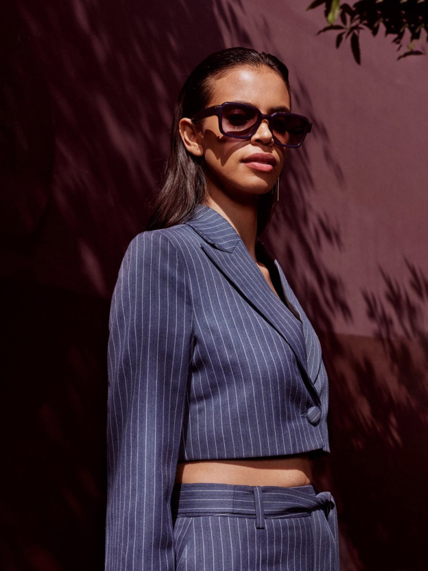 Qua Blue Quintenssence Pinstripe Cropped Blazer