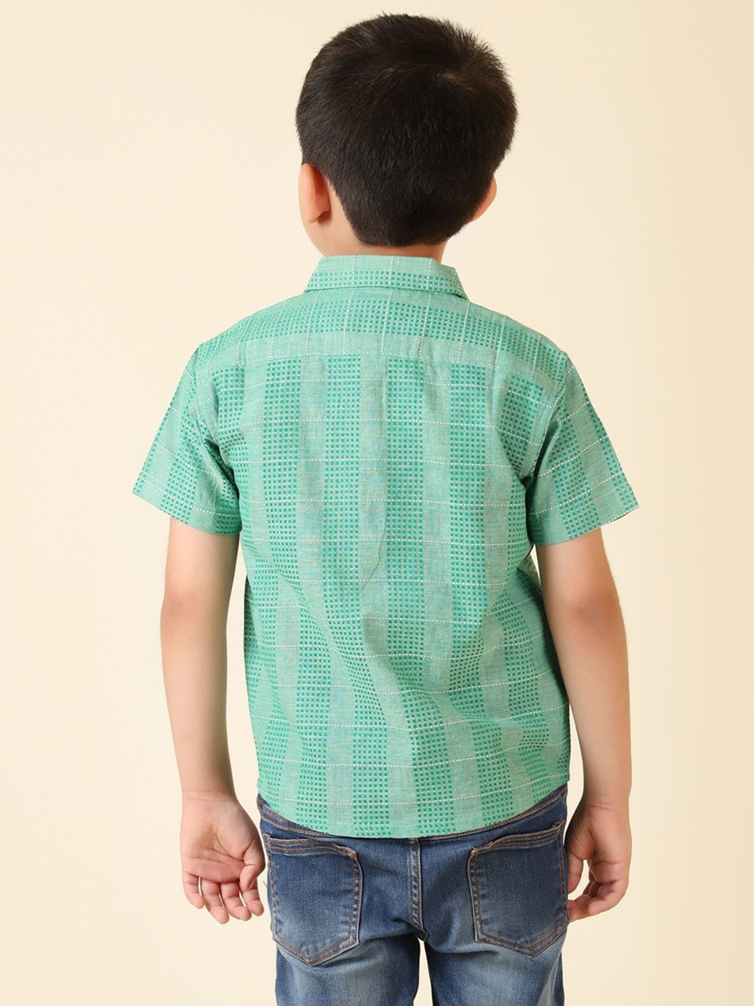 Fabindia Boys Green Printed Shirt