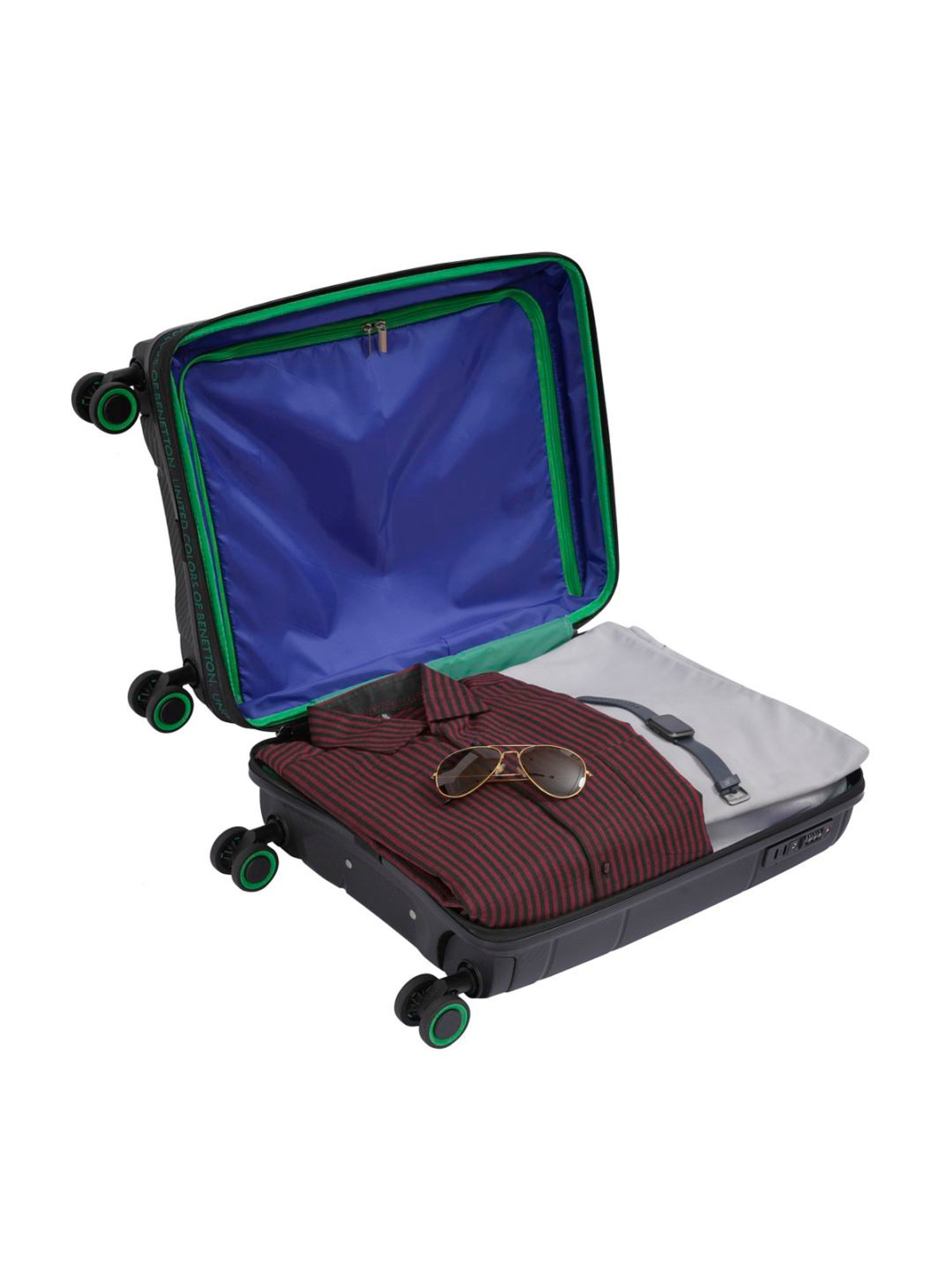 United Colors of Benetton Moonstone Black Textured Hard Medium Trolley Bag - 68 Cm