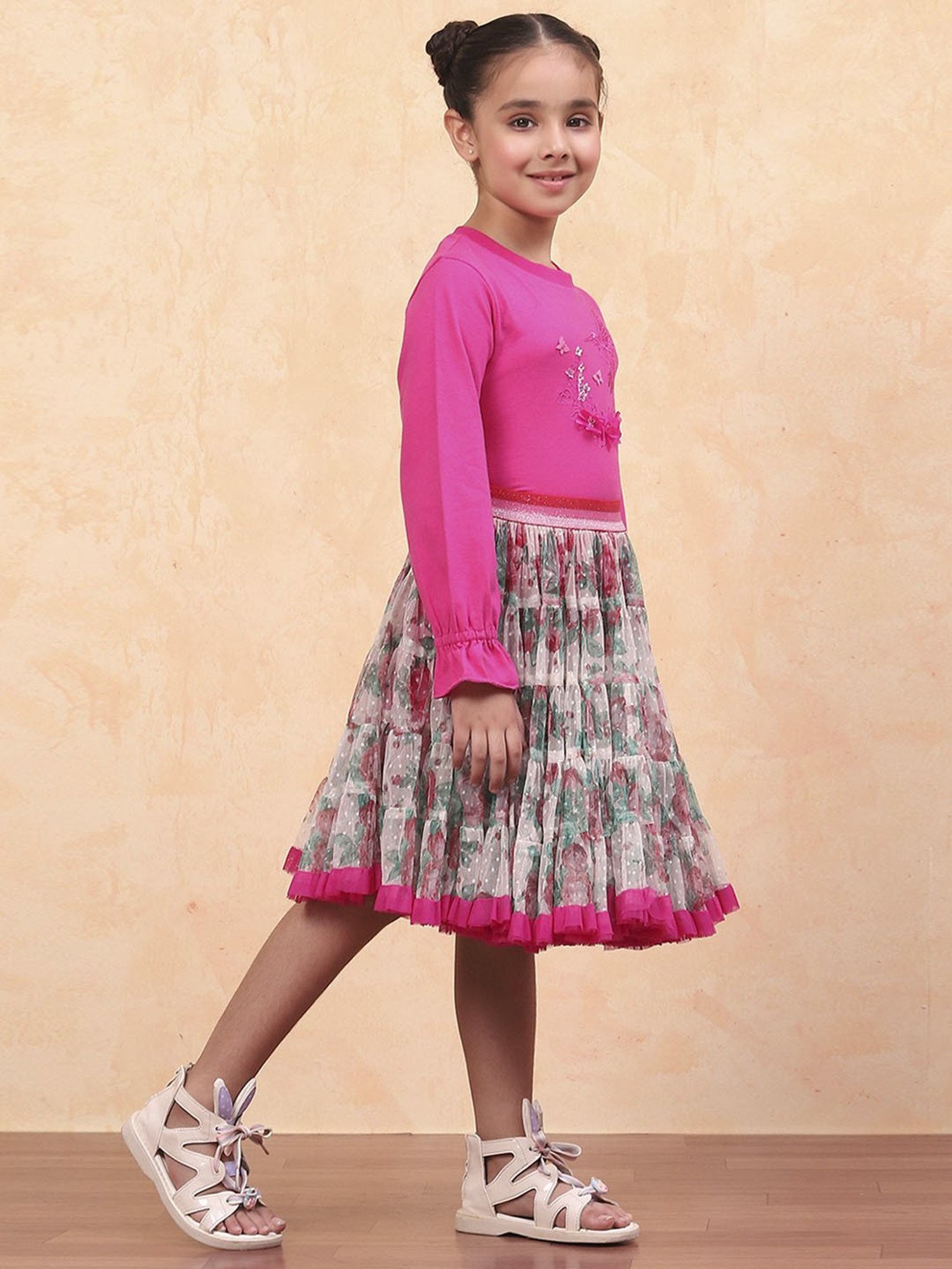 Biba Girls Pink Cotton Embroidered Casual Top and Tees