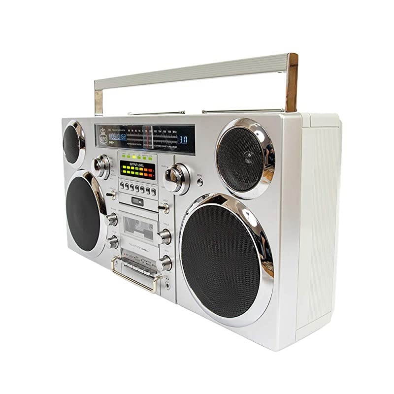 Brooklyn 1980S-Style Portable Boombox - CD Player, Cassette Player, FM Radio, USB, Wireless Bluetooth Speaker - Silver