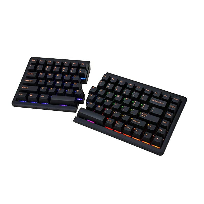 BAROCCO MD770 RGB LED Backlit TKL Split Mechanical Keyboard with Cherry MX Red Switch, Ergonomic Keyboard with Orange Letter PBT Double Shot Keycaps for Windows and Mac, Macro Support, ANSI