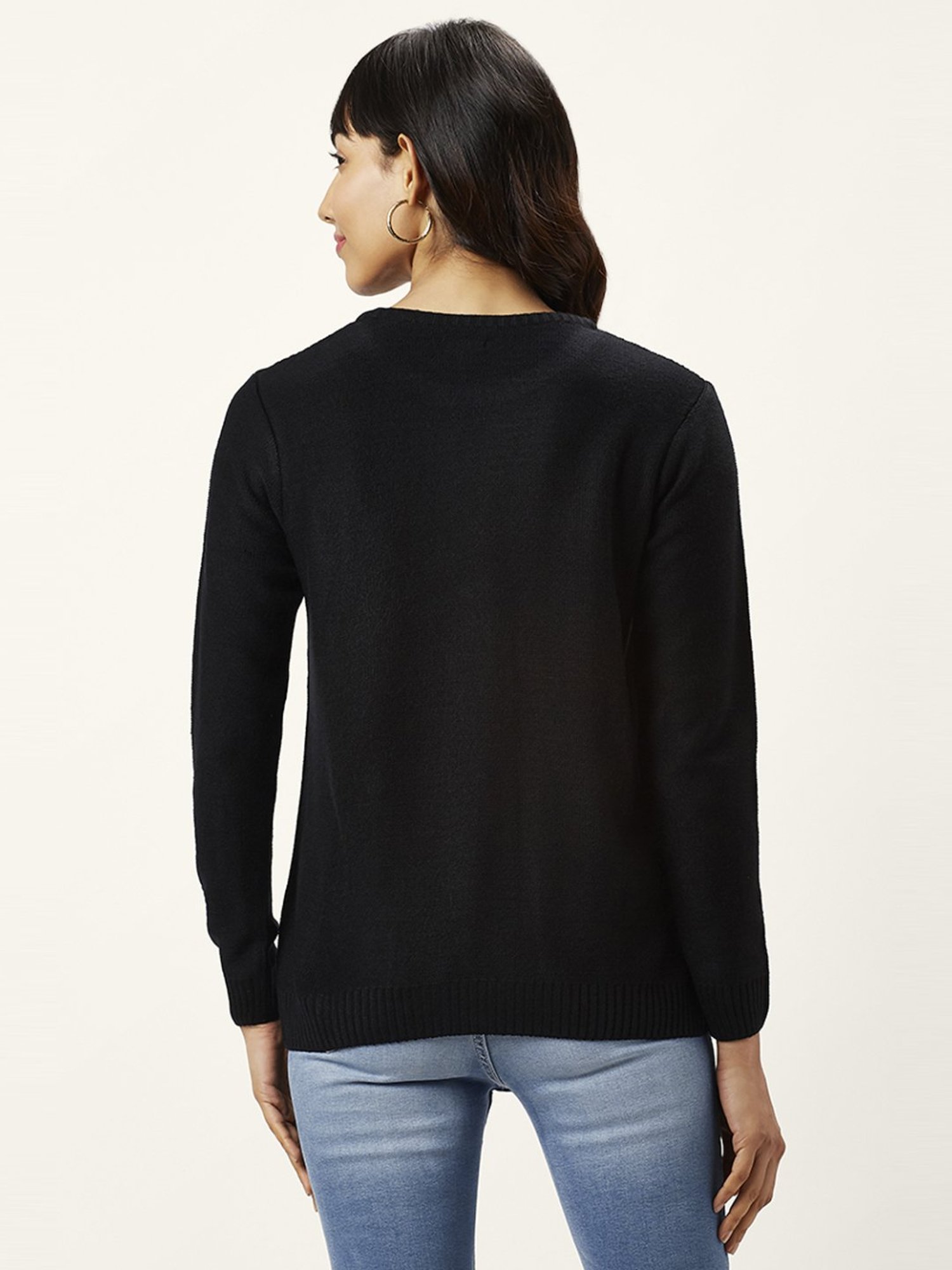 Honey by Pantaloons Black Self Pattern Sweater