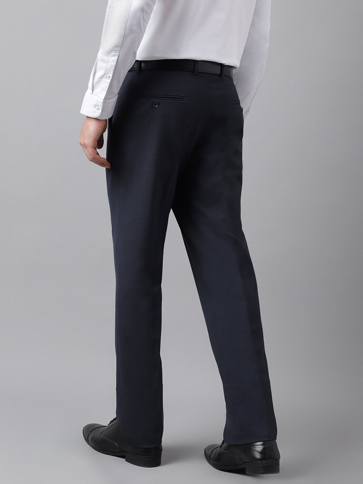 SUBTRACT Dark Blue Melange Slim Fit Flat Front Trousers