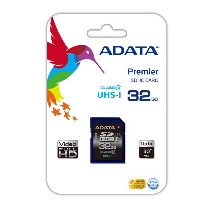 ADATA 32GB Premier SDHC Class 10 UHS-1 30MB/S Memory Card. Model ASDH32GUICL10-R
