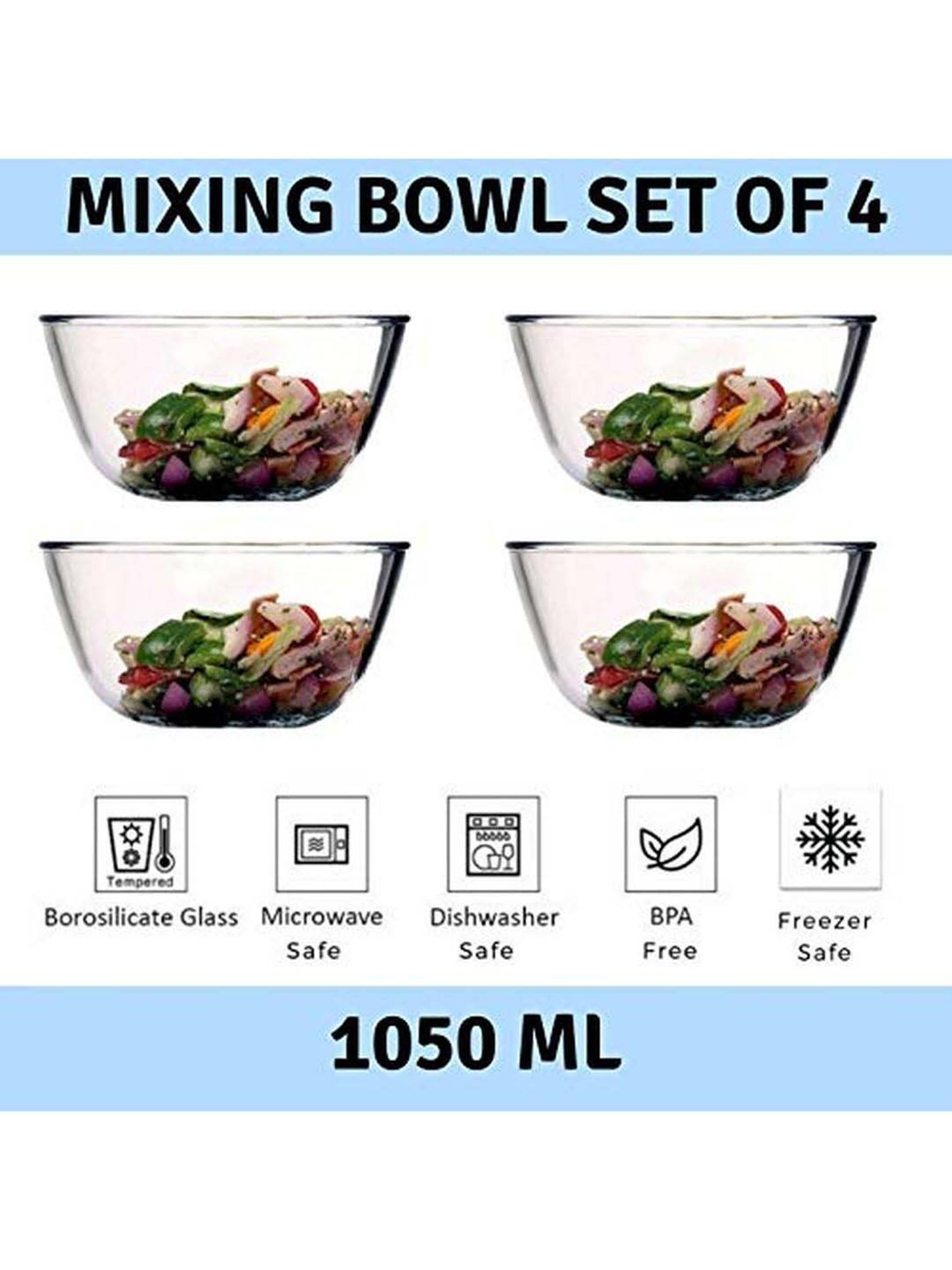 HAZEL Silver Stainless Steel Mixing Bowl - Set of 3 (2.1L)