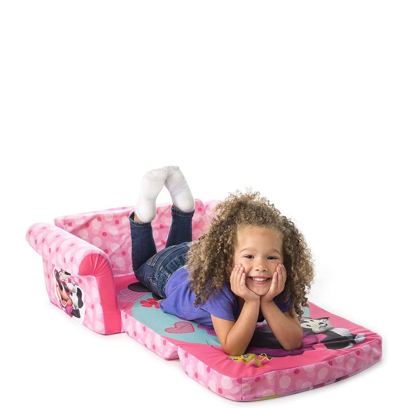 Marshmallow Furniture 2-in-1 Polyester Foam Flip Open Kids Couch Sleeper Bed Sofa Furniture for Ages 18 Months and Up, Minnie Mouse