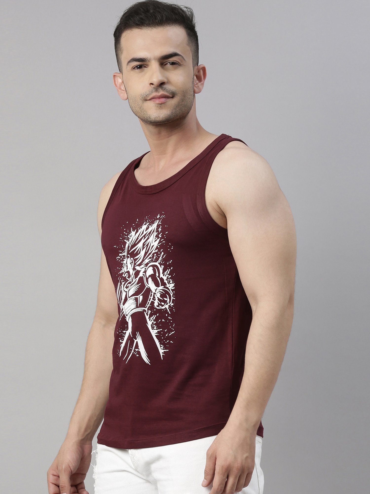 Bushirt Anime Maroon Printed Cotton Vest