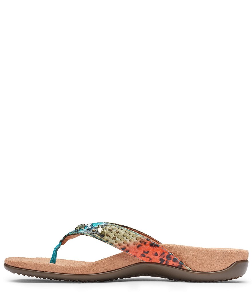 Vionic Lucia Snake Print Rhinestone Embellished Thong Sandals