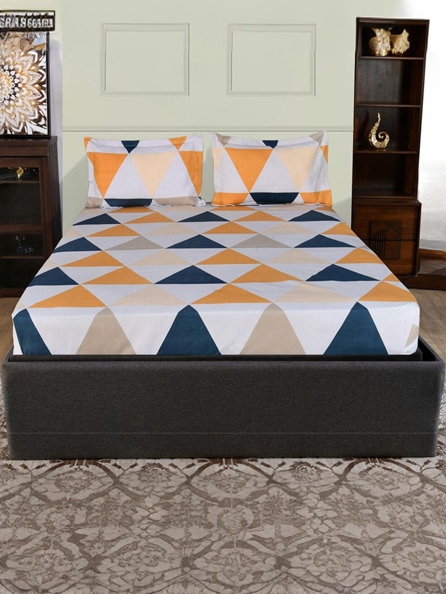 @Home Aurora Multicolor 130 GSM Polyester Double Bedsheet with 2 Pillow Covers