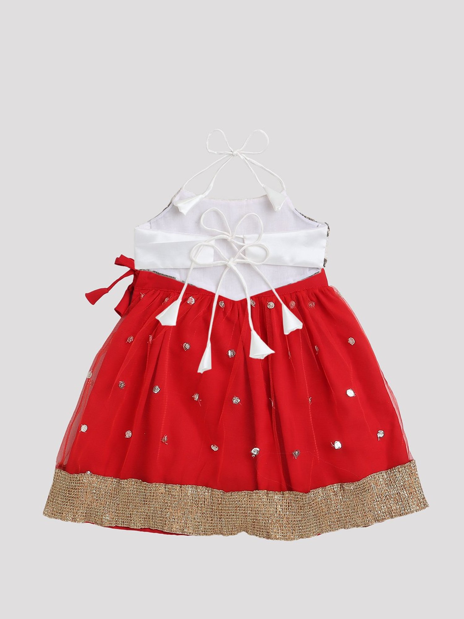 Many Frocks Kids White & Red Embellished Lehenga, Choli with Dupatta