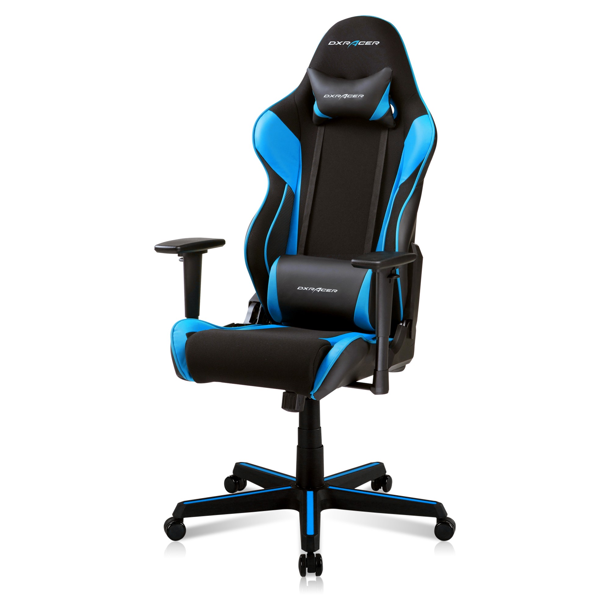 DXRacer Ergonomically Designed Racing Series RAA106 Black and Blue Strong Mesh and PU Leather 135-degree Recline High-End Gaming Chair with Neck and Lumbar Support Pillow