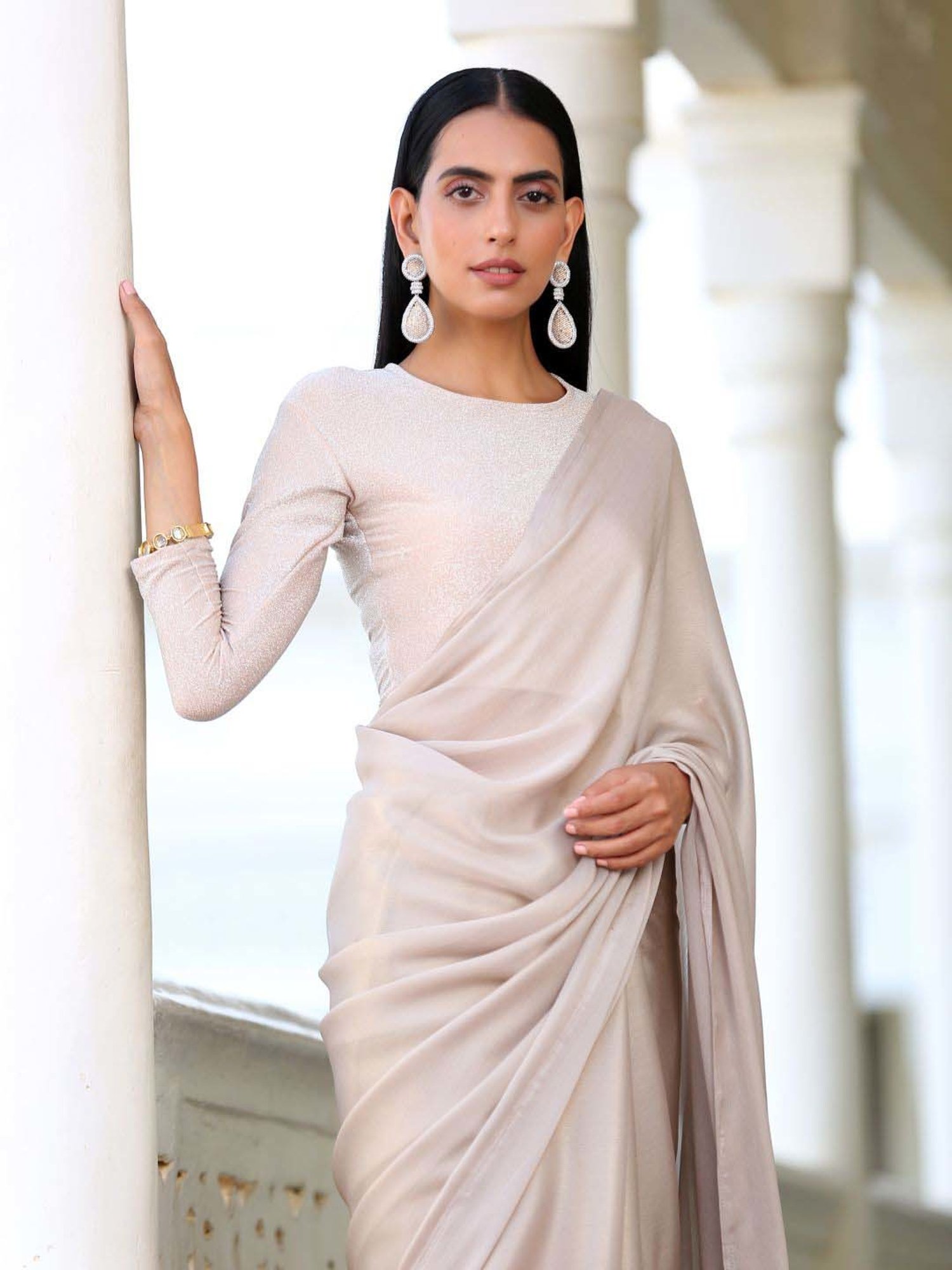 Swtantra Cream Plain Readymade Blouse