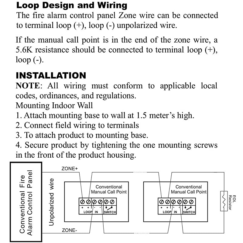 Wired Emergency Fire Alarm Station 9-28VDC Conventional Dual Action Manual Call Point