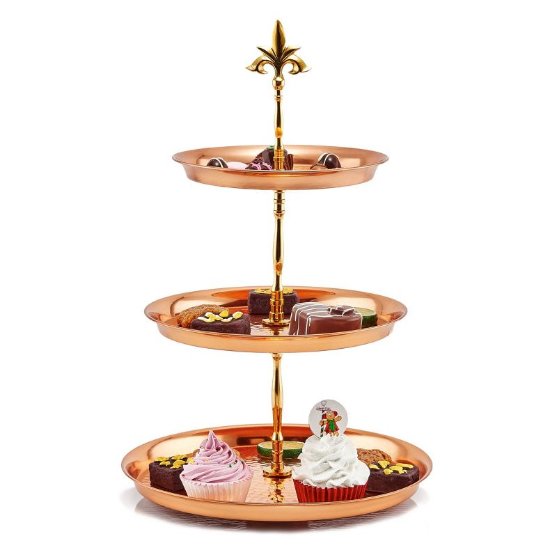 Old Dutch Stainless Steel 3-Tier Hammered Serving Stand Copper
