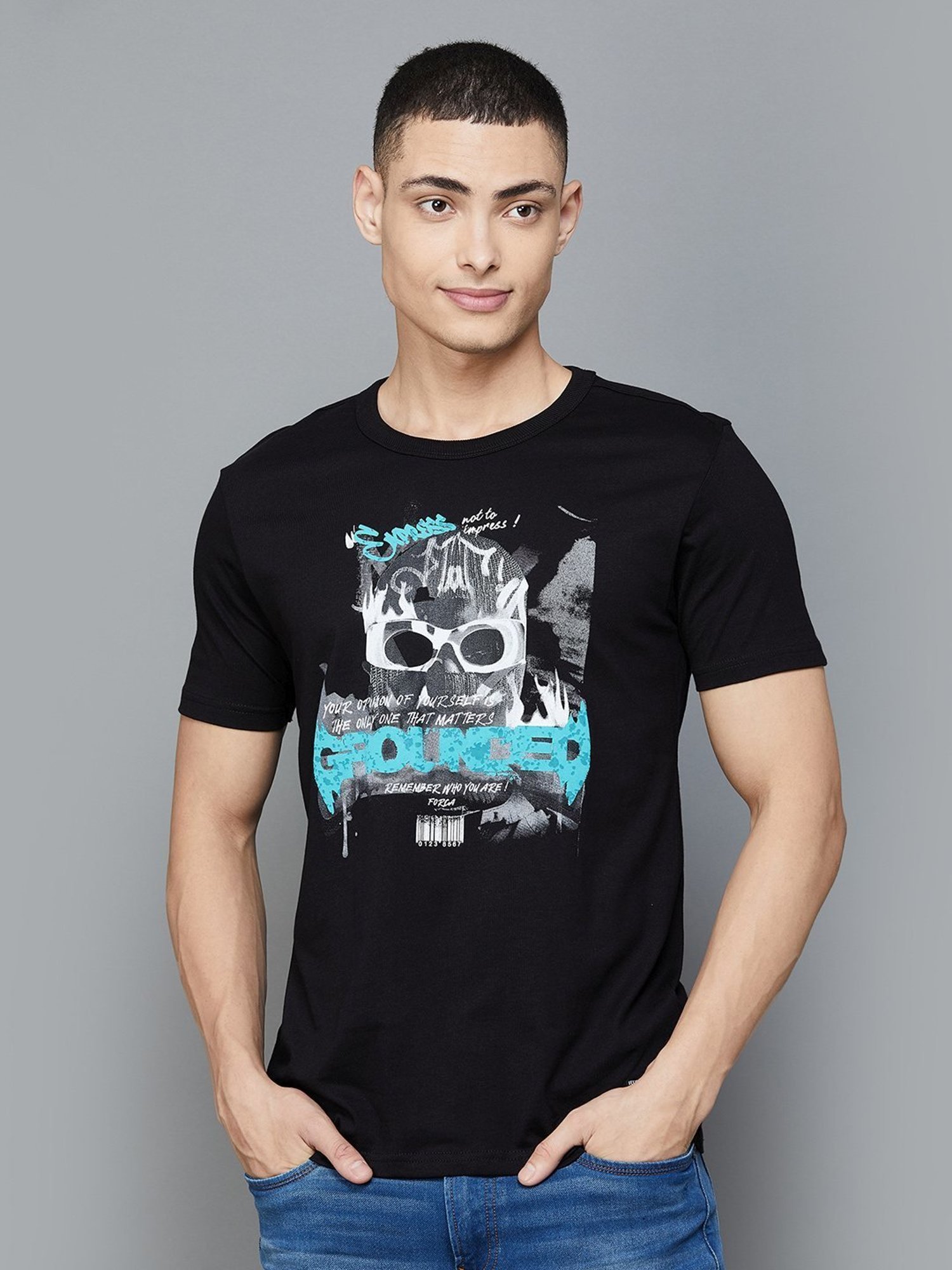 Forca by Lifestyle Black Regular Fit Printed T-Shirt
