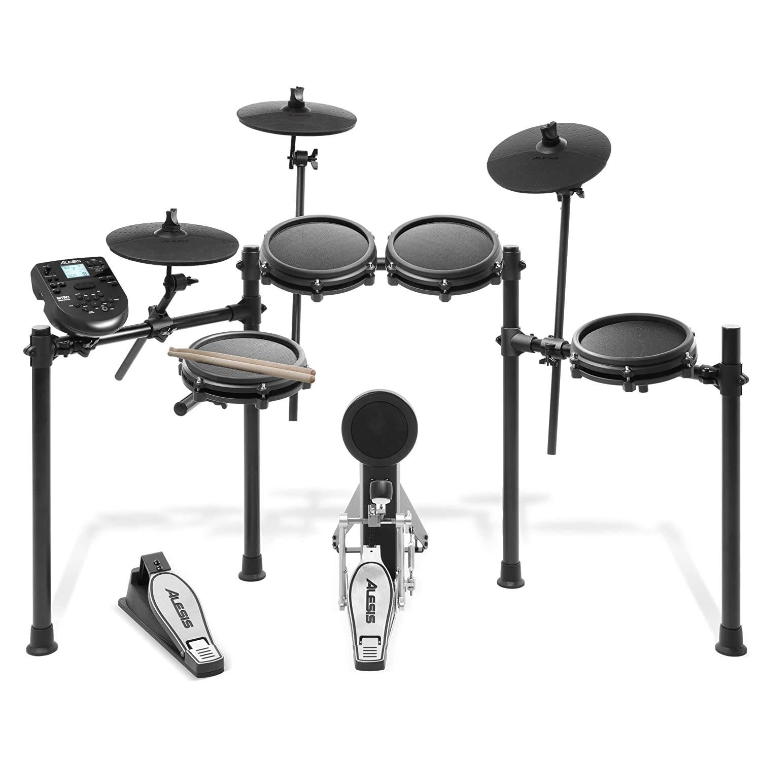 Alesis Drums Nitro Mesh Kit | Eight Piece All Mesh Electronic Drum Kit With Super Solid Aluminum Rack, 385 Sounds, 60 Play Along Tracks, Connection Cables, Drum Sticks & Drum Key included