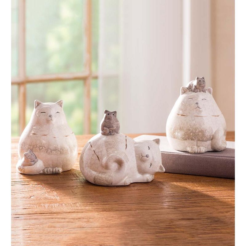 Wind & Weather Terra Cotta Cats with Kittens Sculptures, Set of 3