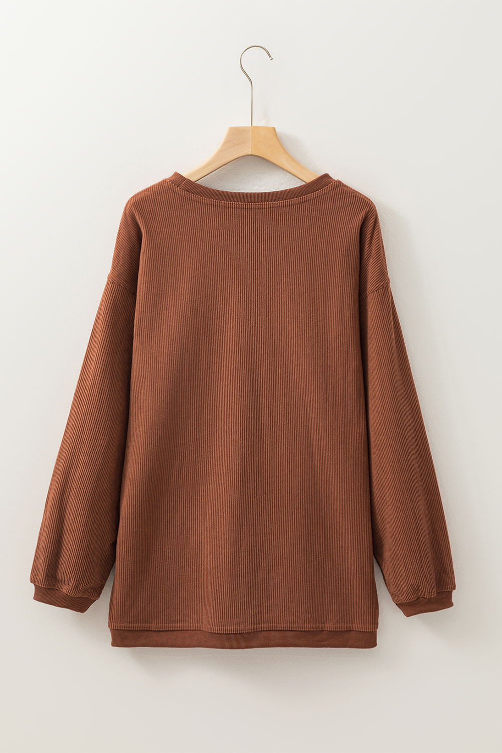 Khaki Plain Drop Shoulder Ribbed Trim Oversized Sweatshirt