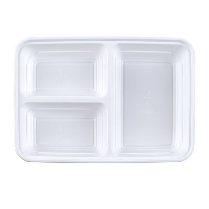 GoodCook Meal Prep 3 Compartment Rectangle White Containers + Lids - 10ct