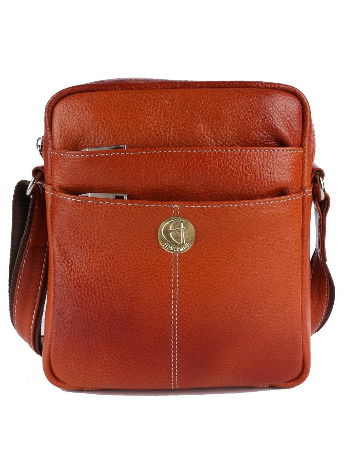 HiLEDER Orange Textured Small Leather 6.5 inch Cross Body Bag
