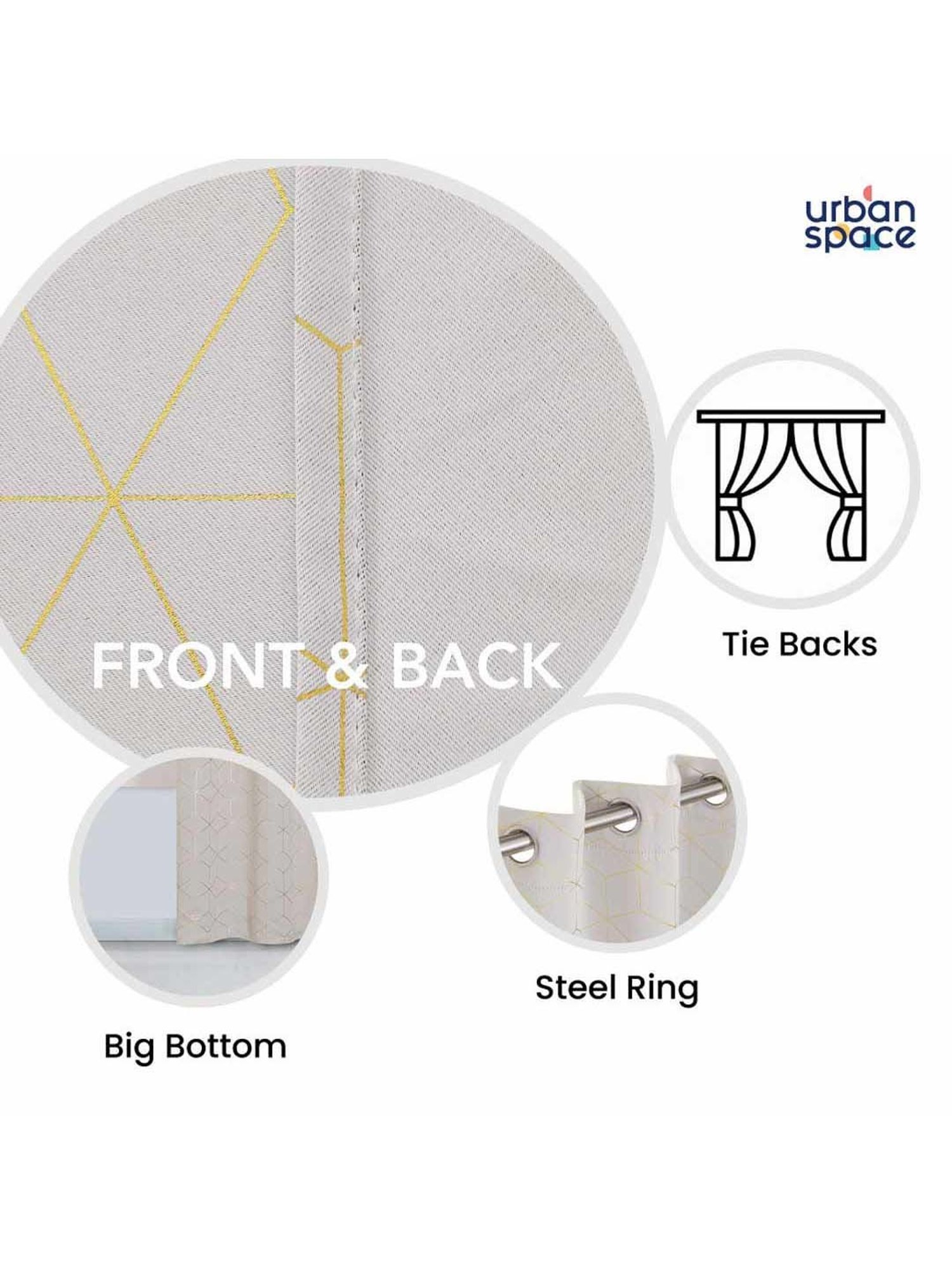 Urban Space Beige Polyester Window Curtain With Tieback & Eyelet