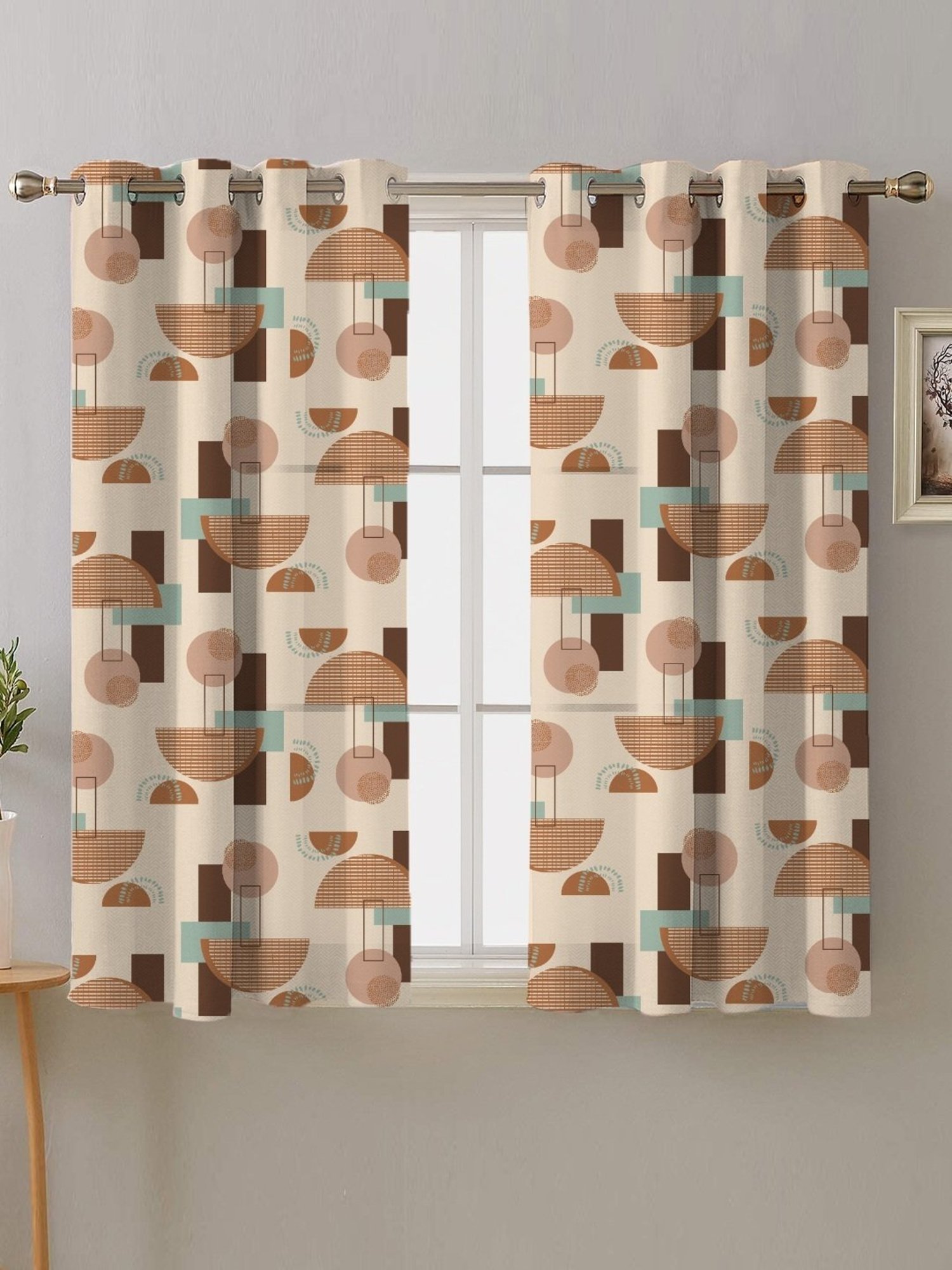 SPACES DRAPE STORY Boho Digital Print Cream & Brown Polyester 5 ft Window Curtains - Set of 2
