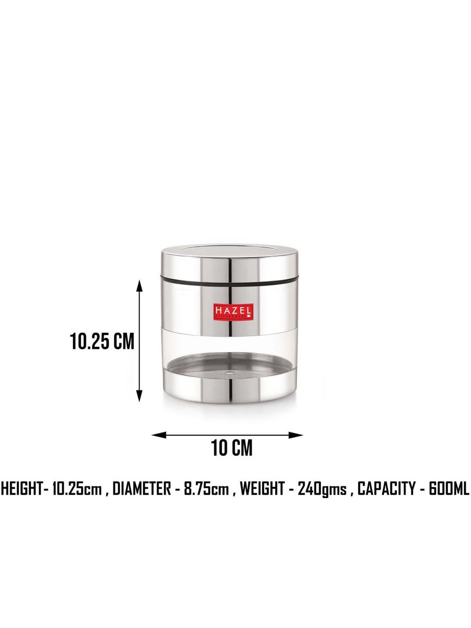 HAZEL Silver Stainless Steel Kitchen Storage Jar (600 ml) - Set of 1
