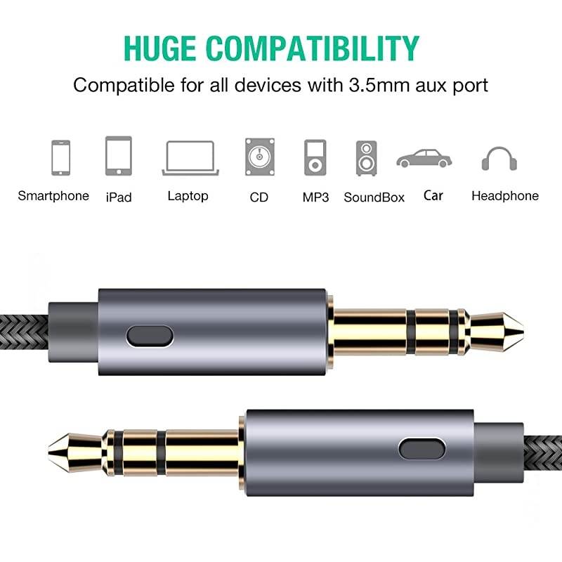 AUX Cable 2Pack8ftHiFi Sound Quality 35mm Auxiliary Audio Cable Nylon Braided AUX Cord for CarHome StereosSpeakeriPhone iPod iPadHeadphonesSony BeatsEcho Dot More
