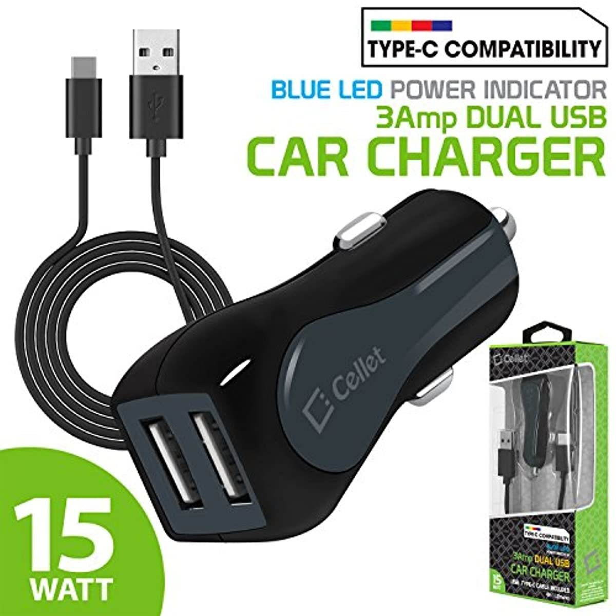 Cellet High Powered 3 Amp (15 Watt) Type-C USB Car Charger with Extra USB Port & Type-C Cable Compatible for Apple iPad Pro 11-inch, Pro 12.9-inch