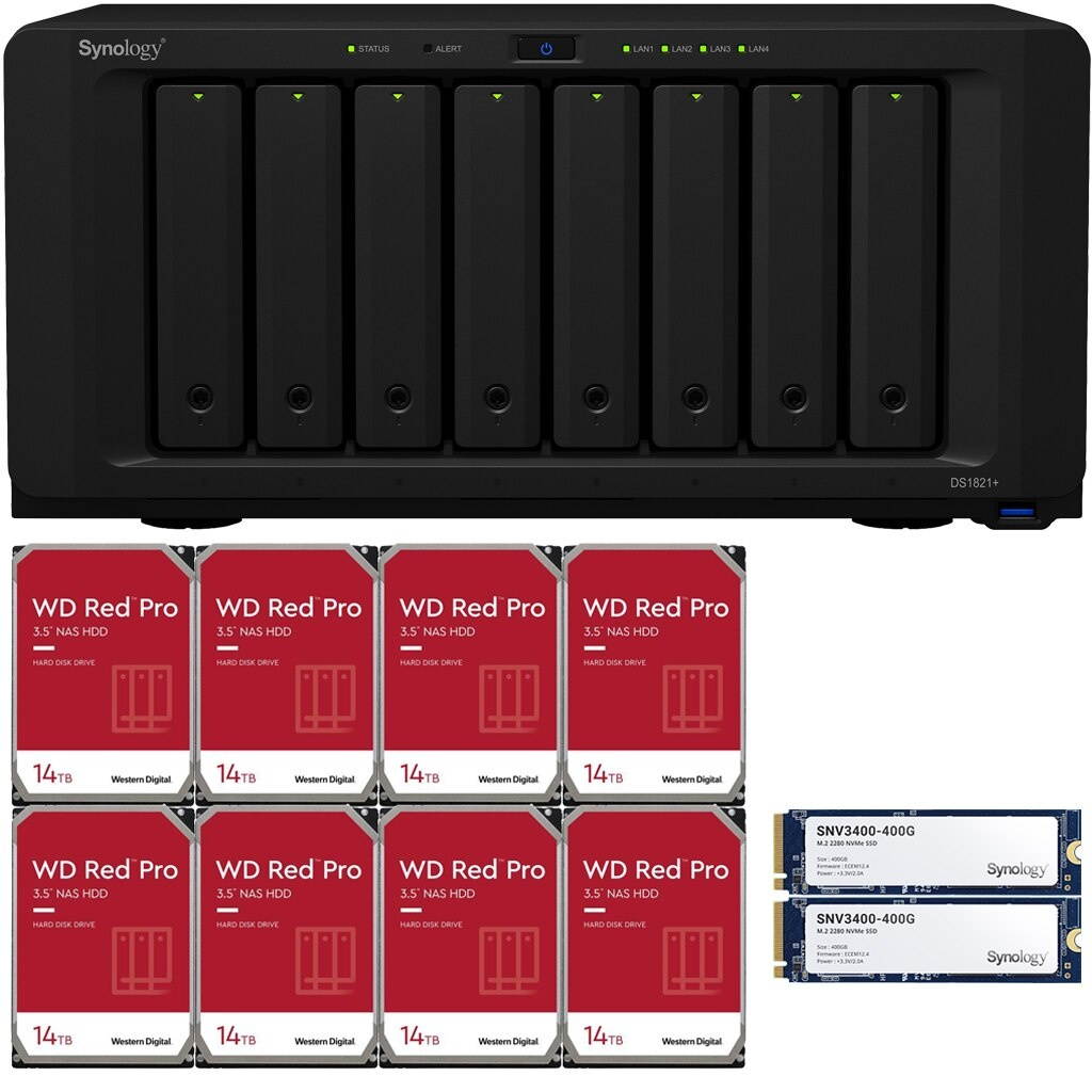 Synology DS1821+ DiskStation with 8GB RAM and 112TB (8 x 14TB) of Western Digital PRO NAS Drives and 800GB (2x400GB) NVME Cache Fully Assembled and Tested By CustomTechSales
