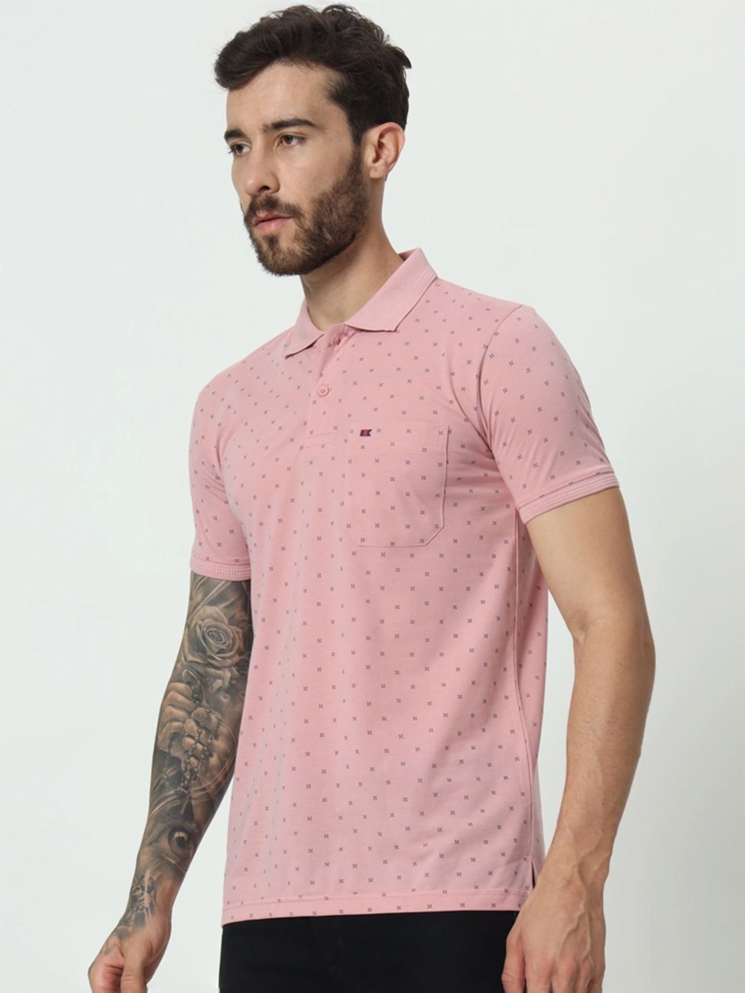 Tab91 Pink Regular Fit Printed Polo T-Shirts