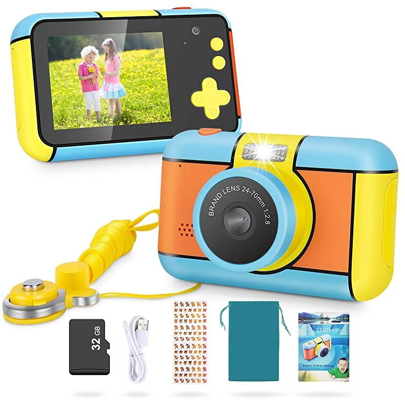 Kids Camera 24MP Dual Lens Kid Digital Camera Gifts for Age 310 Years Old Boys Girls 1080P 24 Large LCD Blue Screen Video Camcorder USB Rechargeable Selfie Camera with 32GB SD Card
