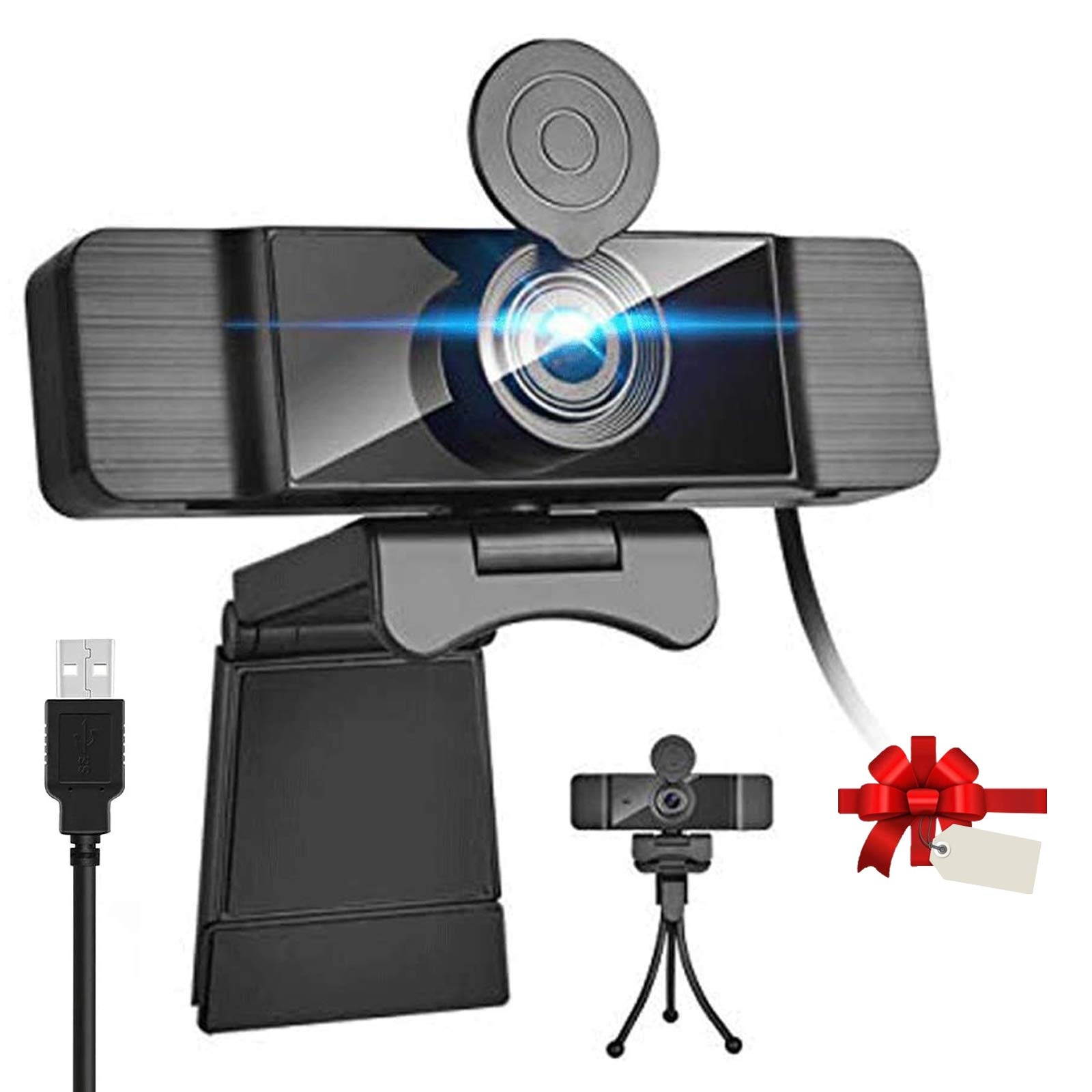 2K Webcam with Microphone for Computer Laptop Mac with Cover and Tripod, Computer Streaming Web Camera 150&deg; Wide Angle, 360&deg; Rotatable Webcam for Video Conference, Webcast, Podcast, Gaming-25601440