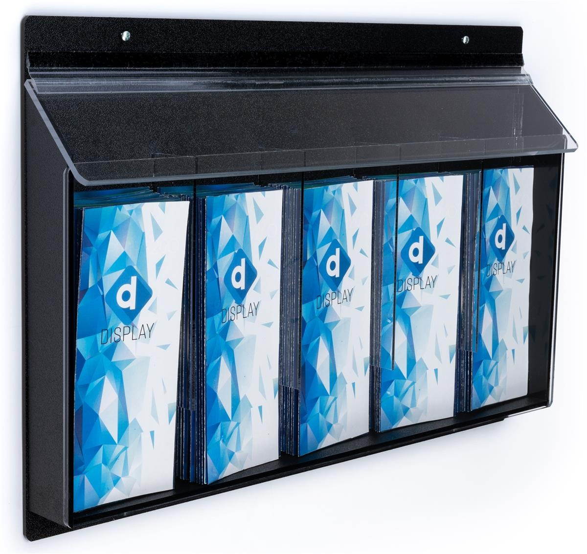 Outdoor Literature Holders 24&rdquo;w x 16&rdquo;h x 2&rdquo;d Clear Acrylic Front with Black ABS Backboard Brochure Displays &ndash; Leaflet Dispensers Have Five Pockets for Advertising (OPD5)
