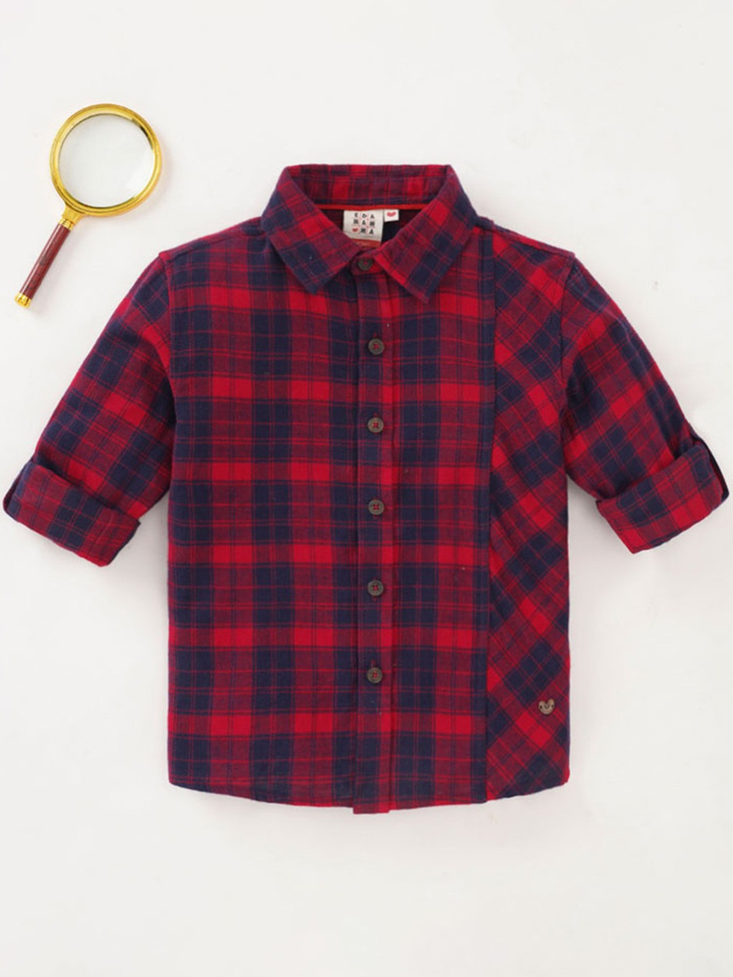 Ed-a-Mamma Kids Red & Blue Cotton Chequered Full Sleeves Shirt