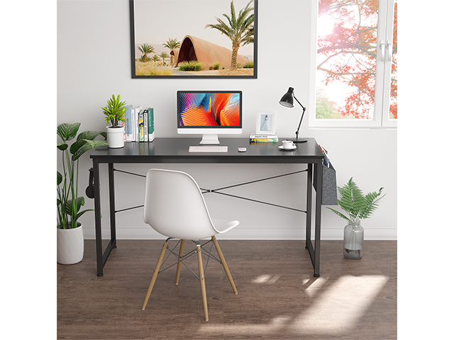 Computer Desk 47 inch Home Office Writing Study Desk, Modern Simple Style Laptop Table with Storage Bag,Rustic Black,GT104