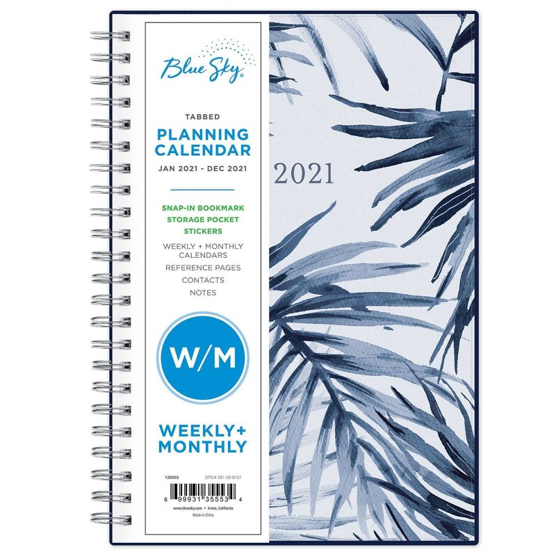 2021 Planner 5" x 8" Frosted Plastic Weekly/Monthly Wirebound Keoni Navy - Blue Sky