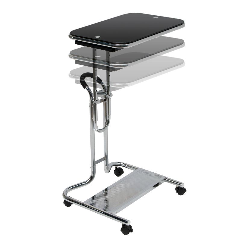 Laptop Cart with Extending Side Shelf - Chrome / Black