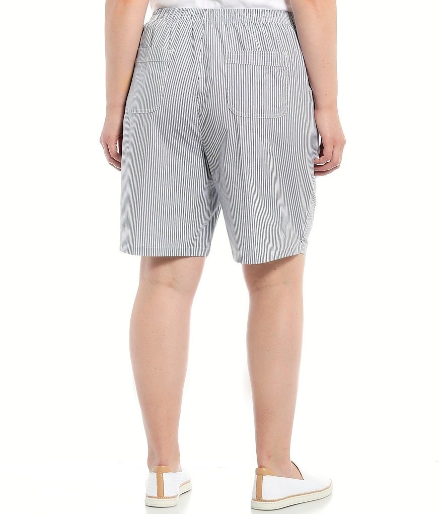 Allison Daley Plus Size Ticking Stripe Print Pull-On Shorts