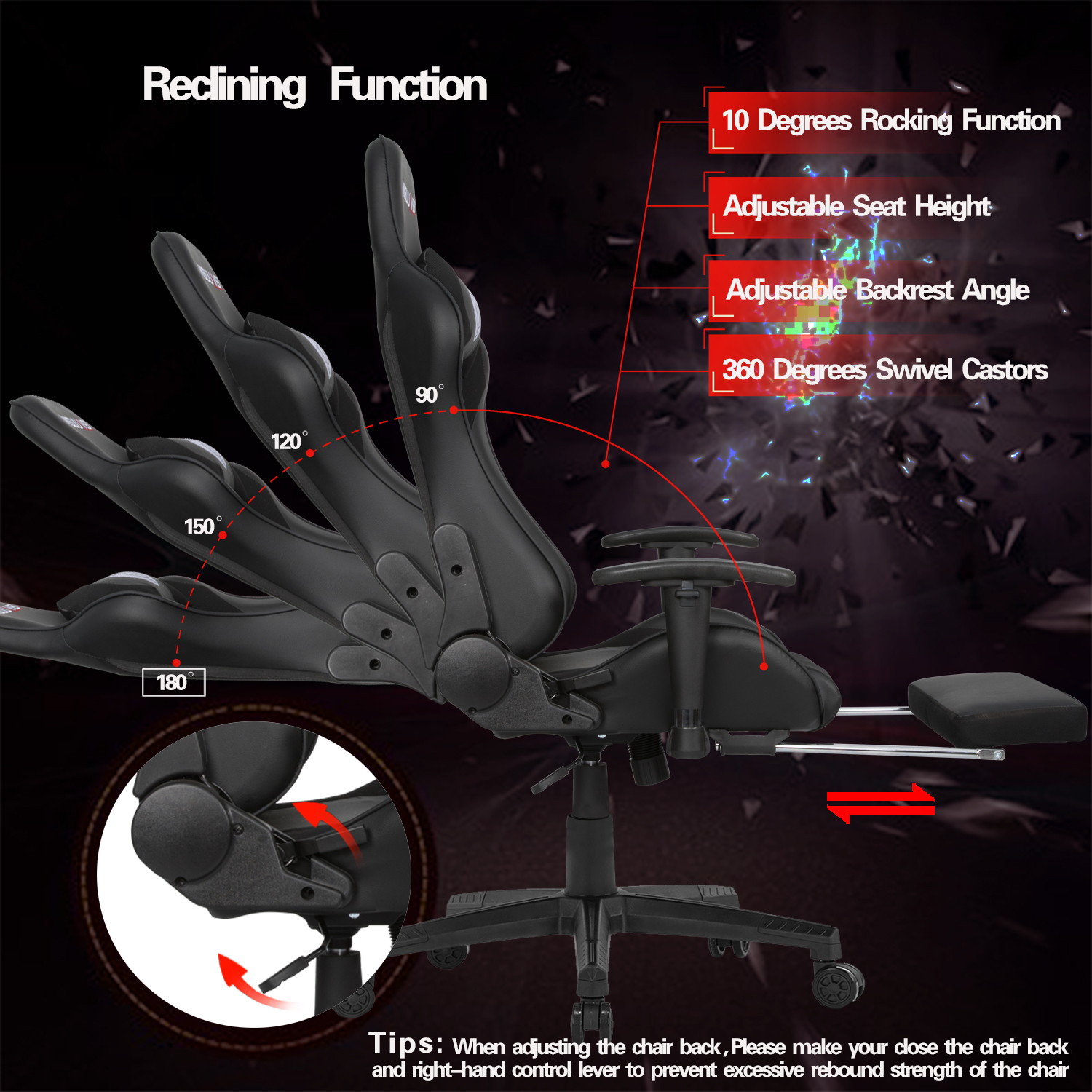 Gaming Chair, Racing Style Computer Desk Chair Padded Armrests Ergonomic Lumbar Support Adjustable Height