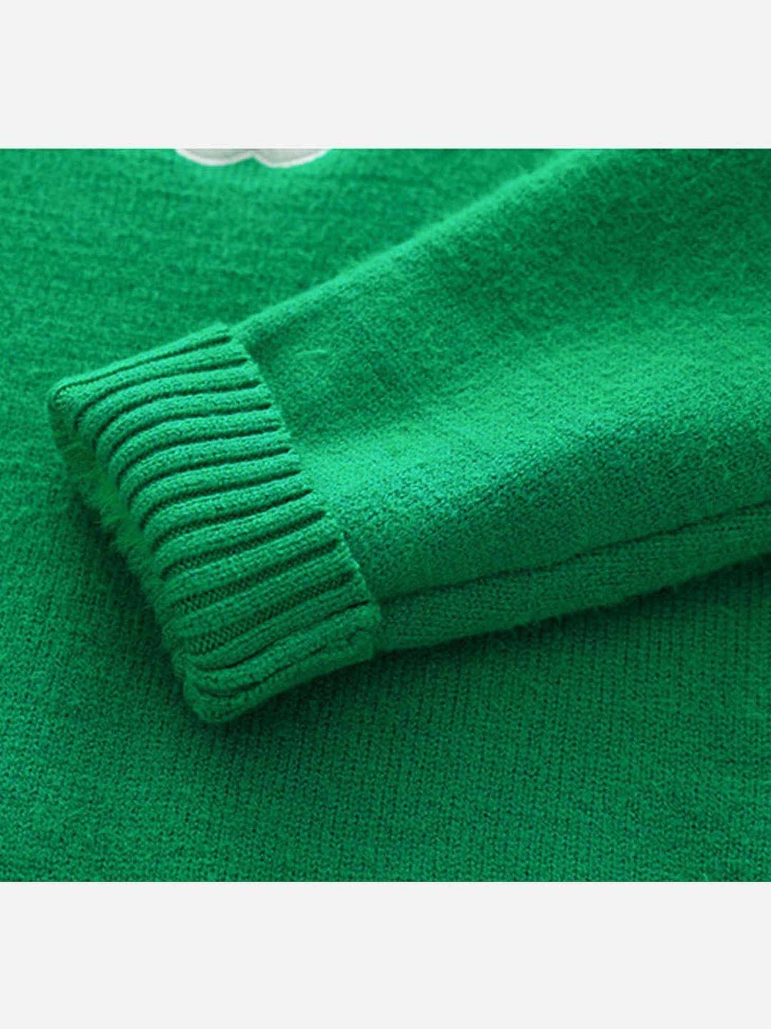 Little Surprise Box Santa Monogram Green Printed Full Sleeves Sweater