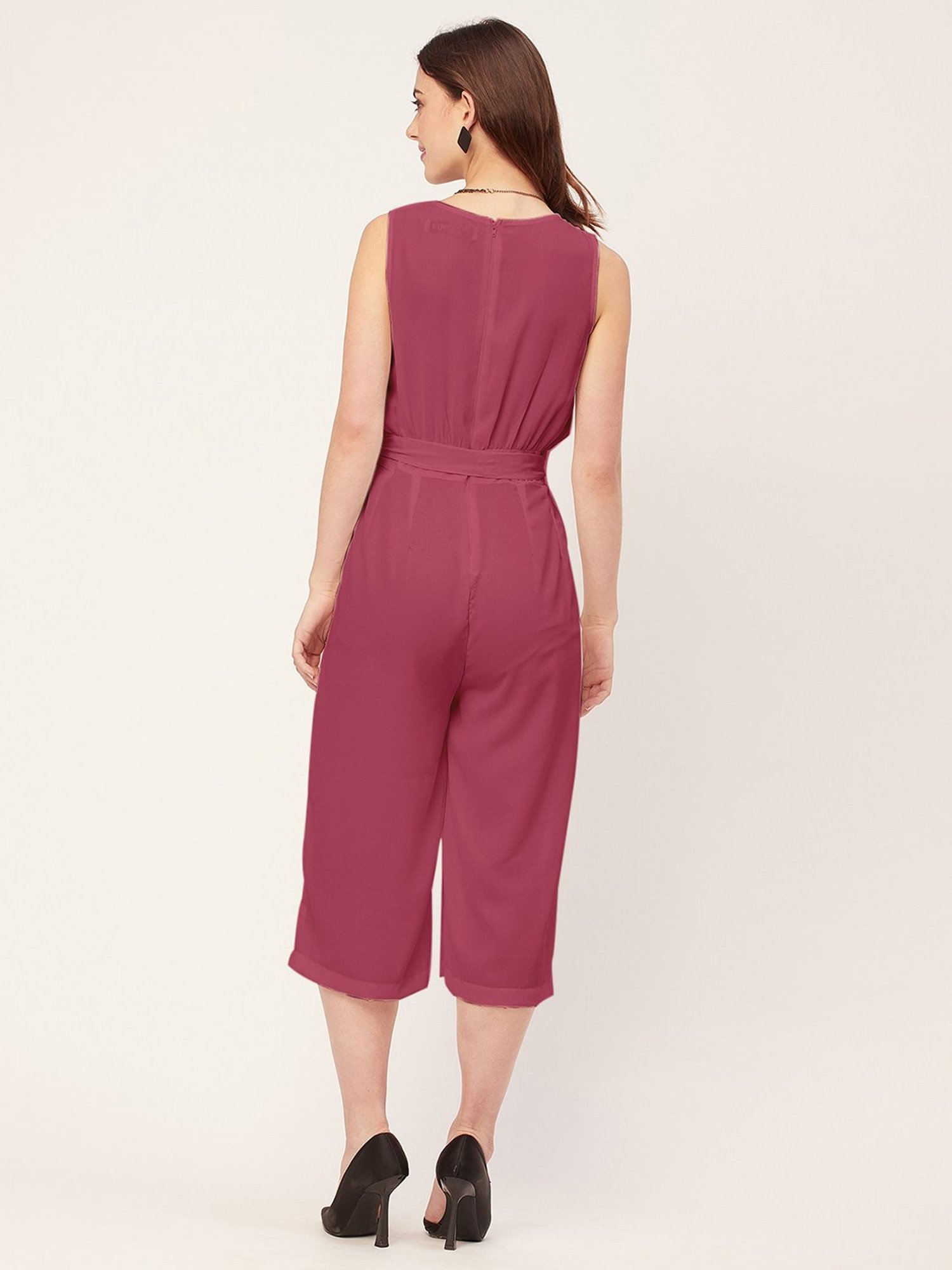 Moomaya Dark Pink Georgette Midi Jumpsuit