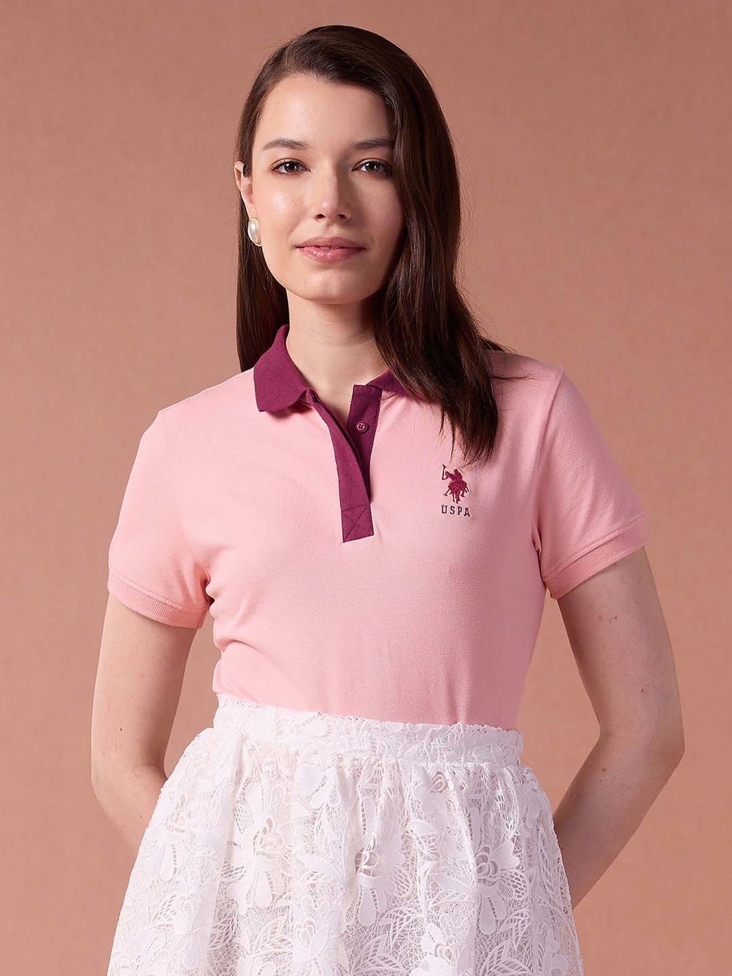 U.S. Polo Assn. Pink Logo Print Polo T-Shirt