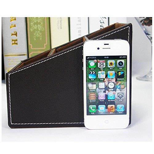 Yaekoo 3 Slots Wooden Struction Leather Multi-function Desk Stationery Organizer Storage Box Pen/Pencil ,Cell phone, Business Name Cards Remote Control Holder Colors (Brown)