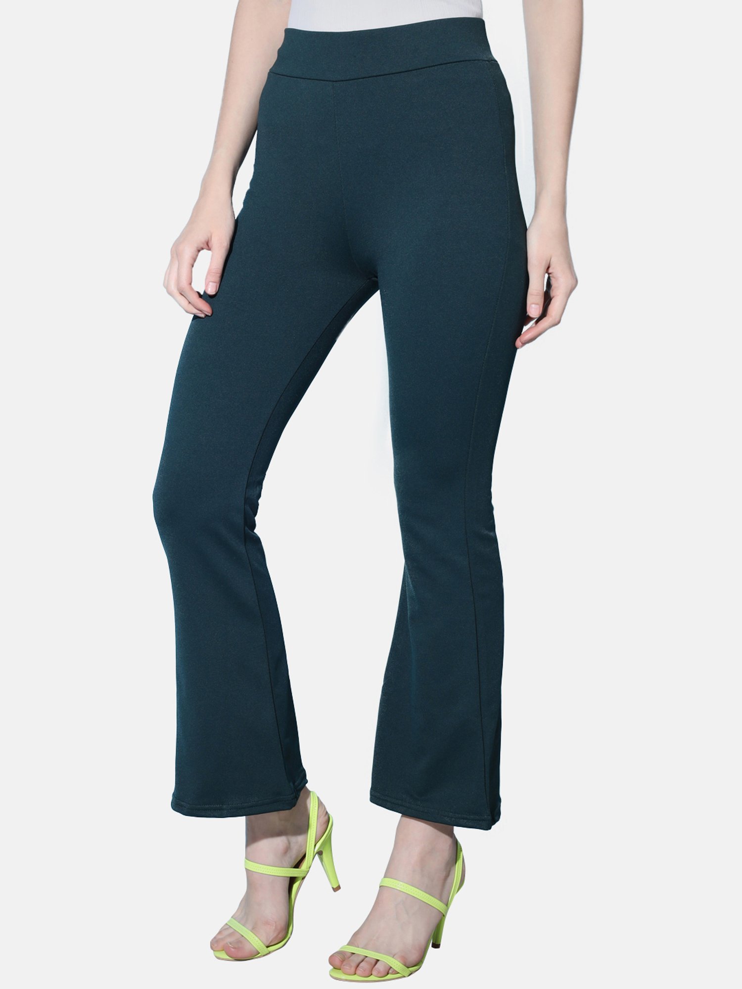 BUYNEWTREND Teal Green Mid Rise Trousers
