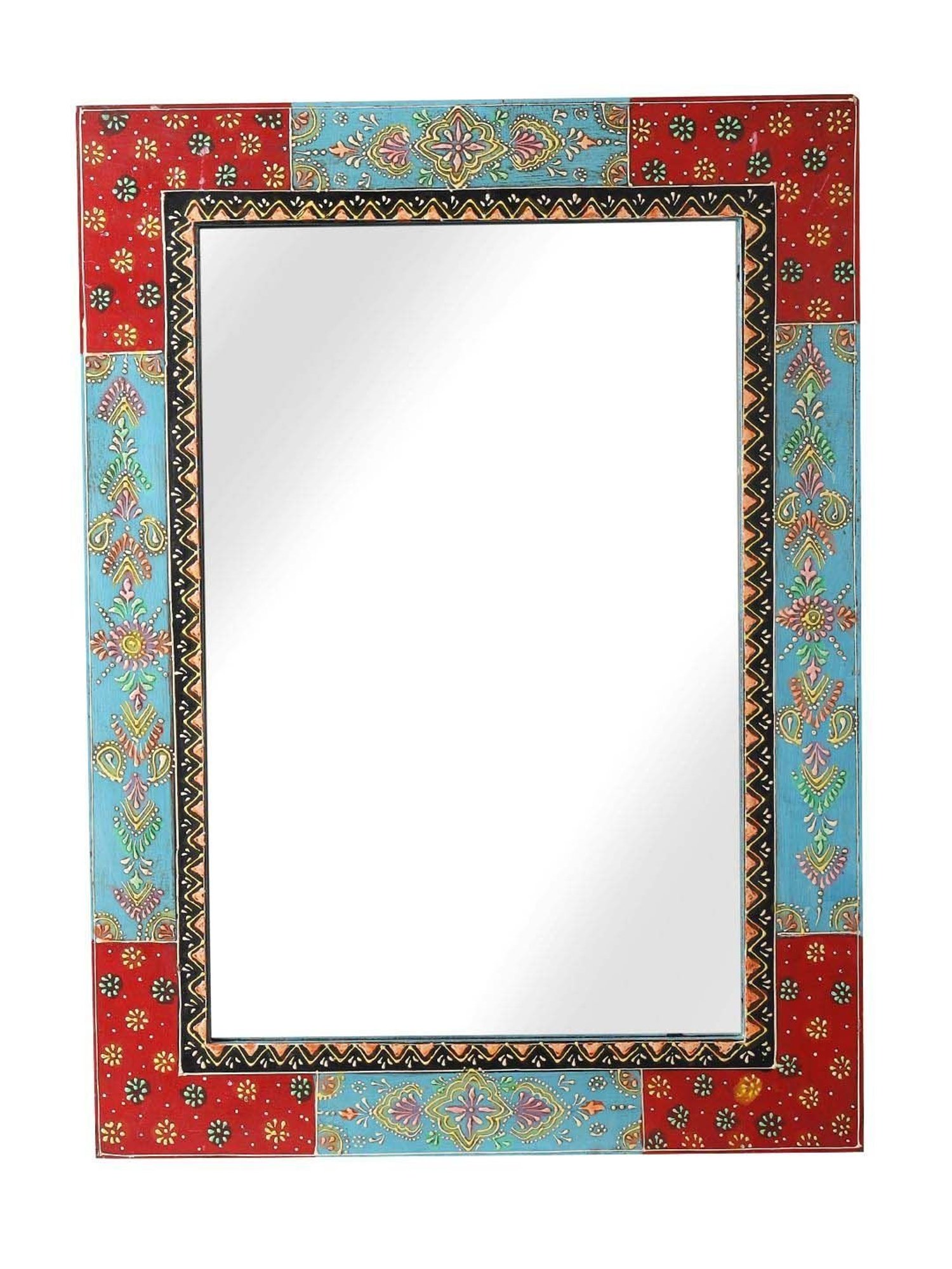 Aapno Rajasthan Red & Blue Wooden Wall Mirror